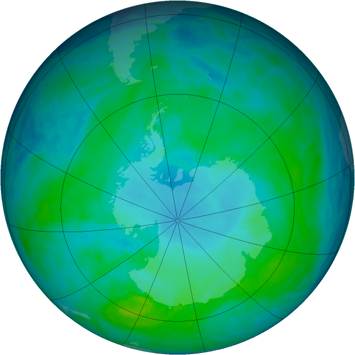 Antarctic ozone map for 21 January 1991